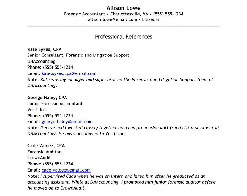 Reference Format on Resume